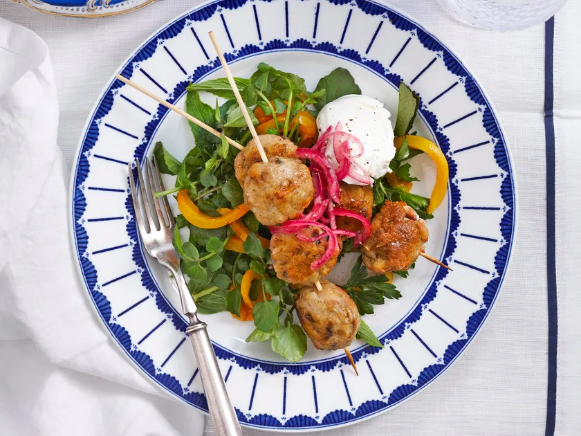 Chiken kofta salad with labne