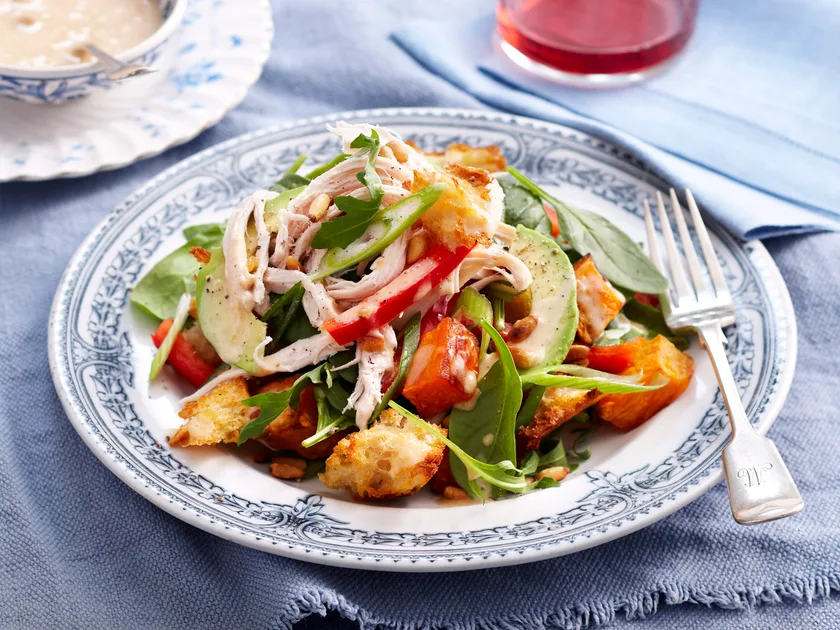 Chicken kumara and pine nut salad