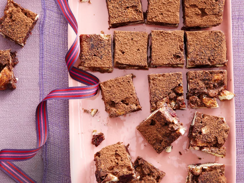 Choc, coconut and cranberry no-bake slice
