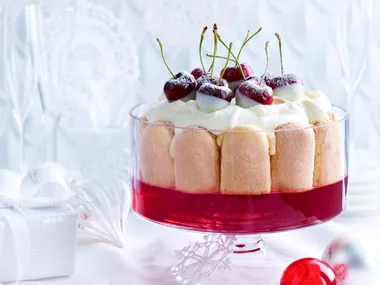 Cranberry trifle with choc-dipped cherries