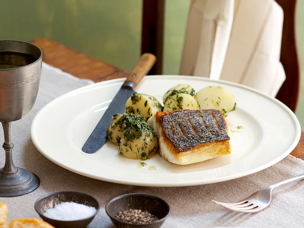 Crisp blue-eye with salsa verde potatoes