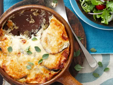 Eggplant, goats cheese and parmesan bake