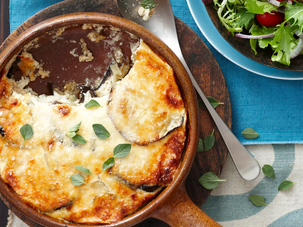 Eggplant, goats cheese and parmesan bake