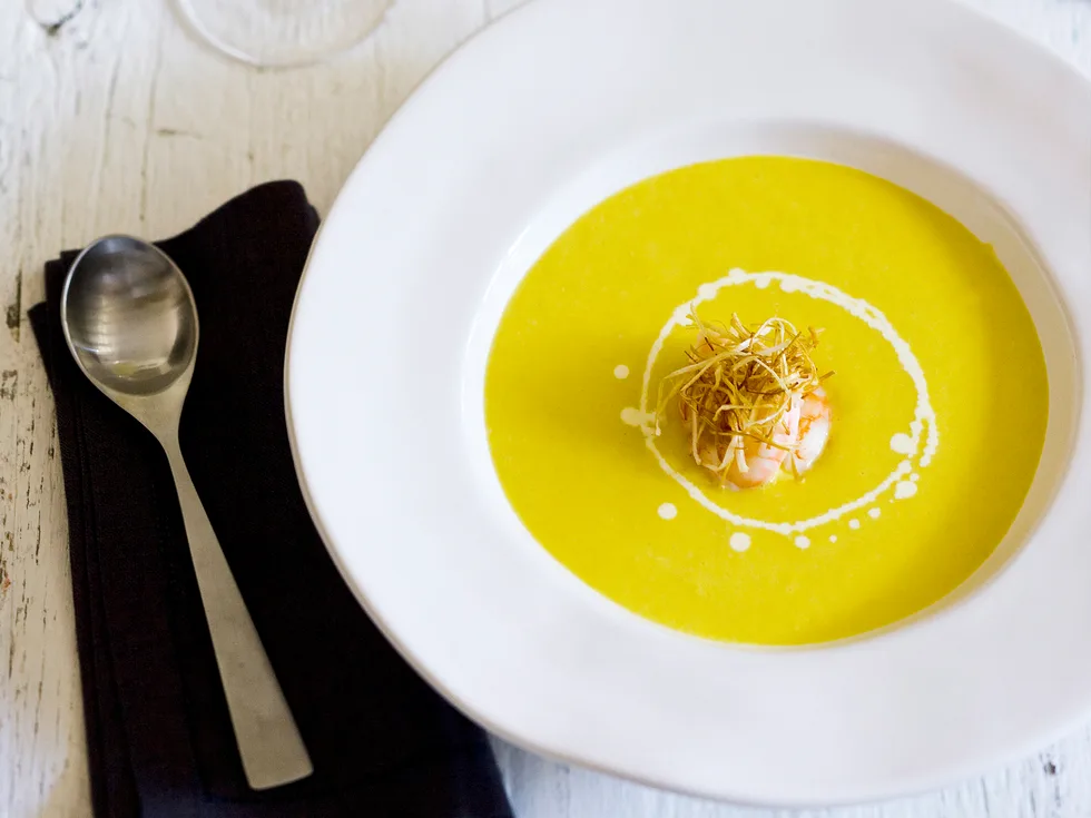 sweet corn soup with prawns