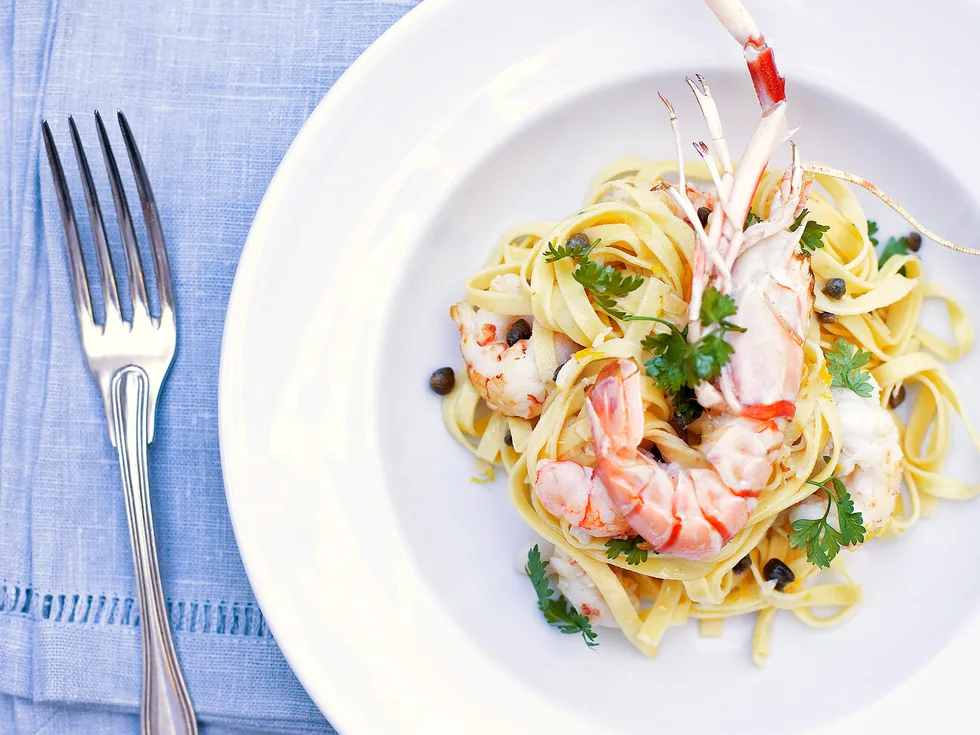 linguine with scampi, lemon and capers