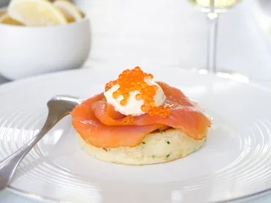 potato pikelet with ocean trout and roe