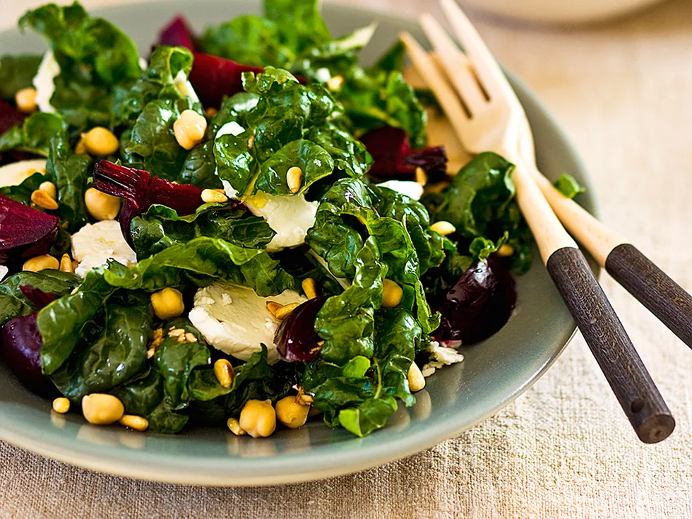 silverbeet, beetroot and sheep's milk fetta salad