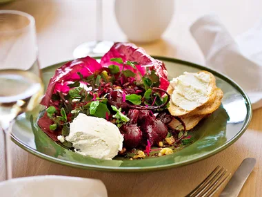 Roast Beetroot, Walnut and Goat's Curd salad