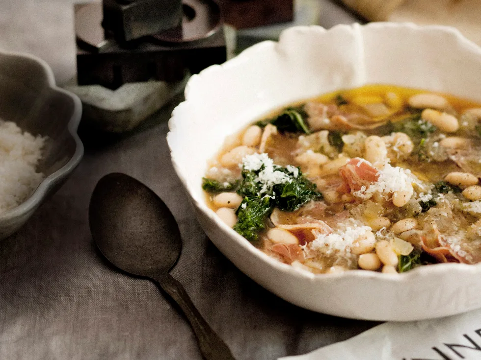 Cannellini Bean, Pancetta and kale soup