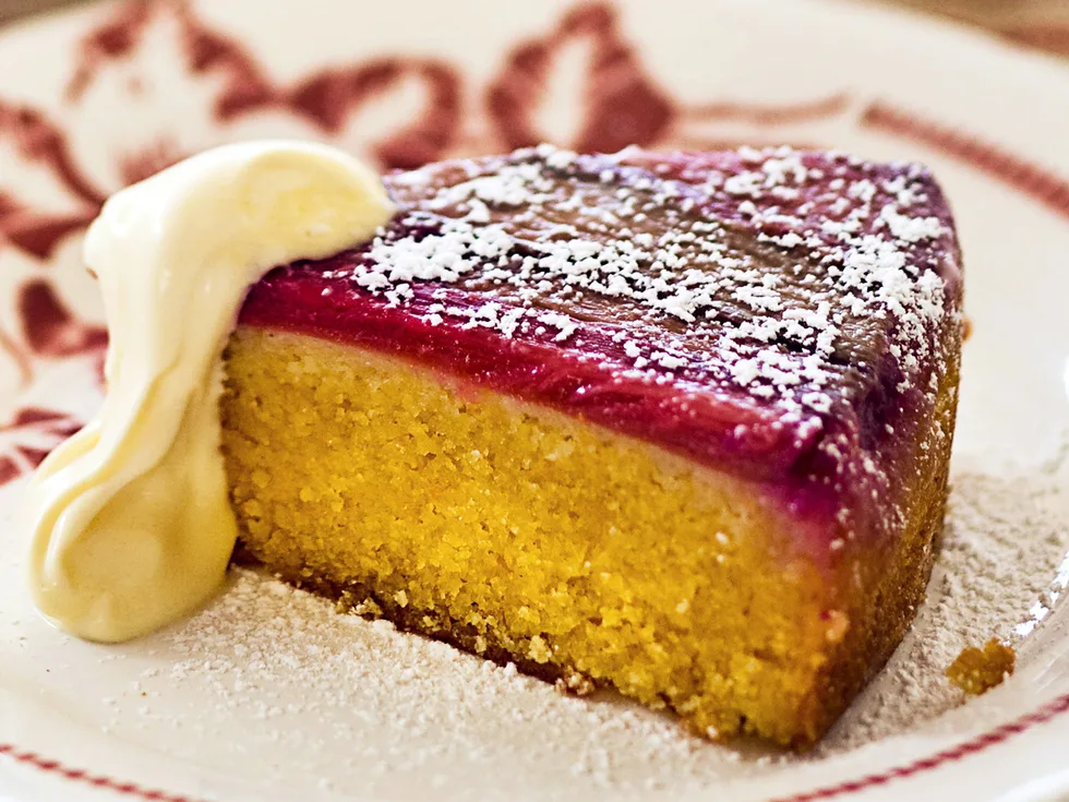 Rhubarb and orange upside-down cake