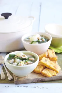 White bean and spinach soup with polenta fingers