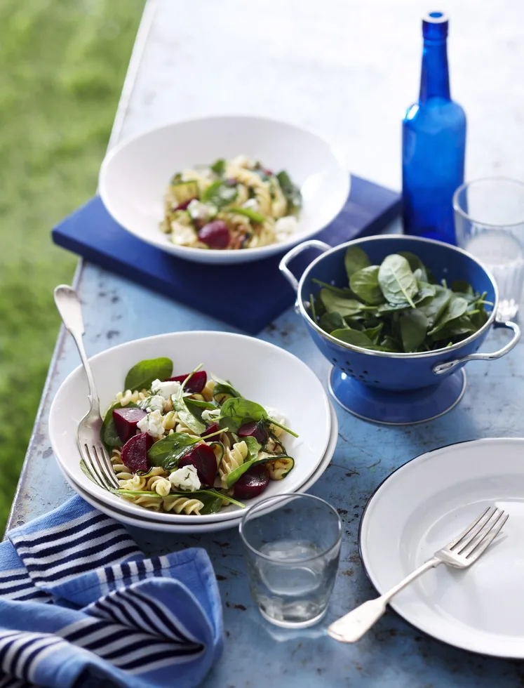 Baby beetroot pasta salad