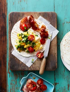 Bacon and egg scramble wrap