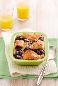 Baked croissant and cherry custards