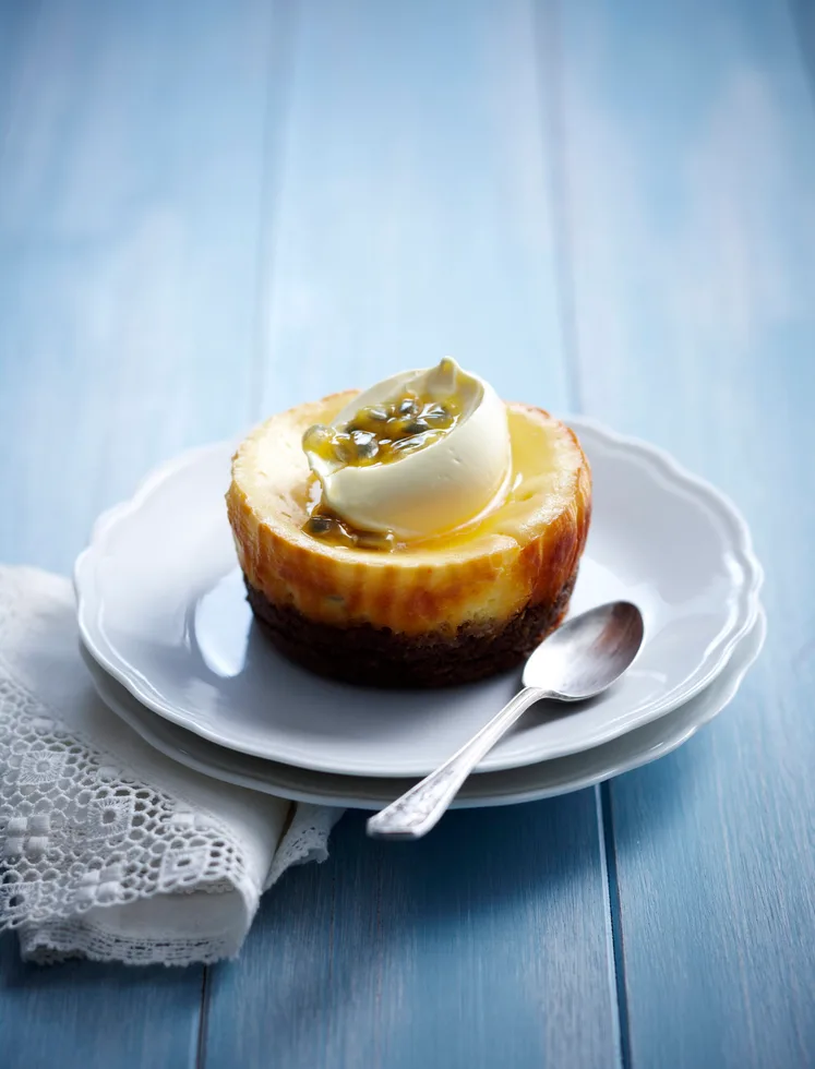 Baked passionfruit cheesecakes