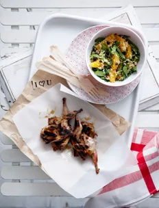 Barbecued quail with burnt butter couscous
