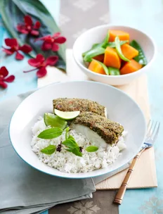 Basil cashew fish with coconut rice