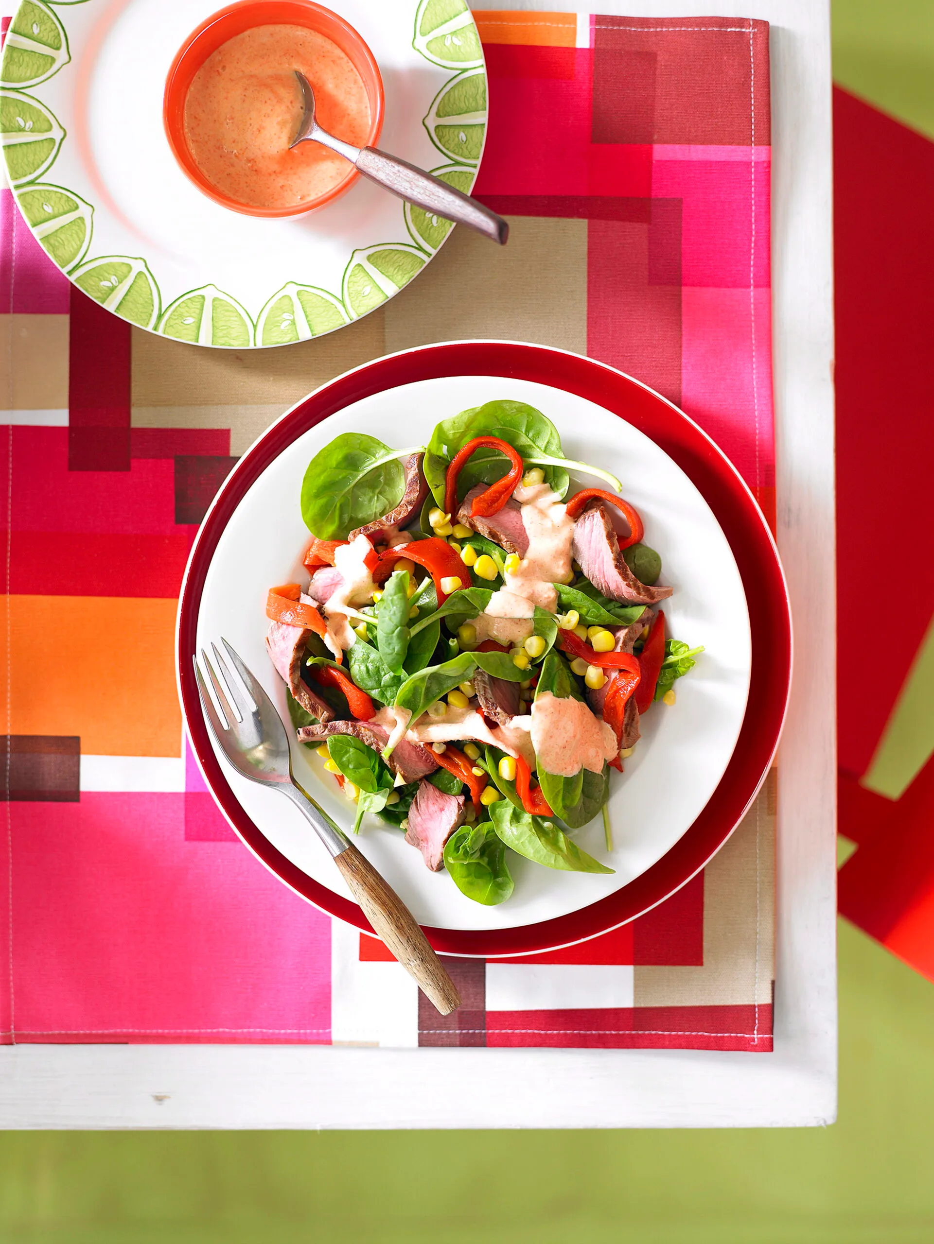 Beef, corn and capsicum salad