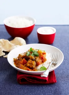 Beef, eggplant and lentil balti