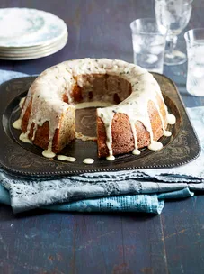 Banana cake with passionfruit drizzle