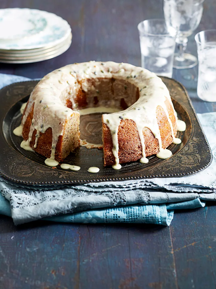 Banana cake with passionfruit drizzle