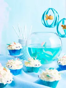 Jelly fishbowl and pufferfish