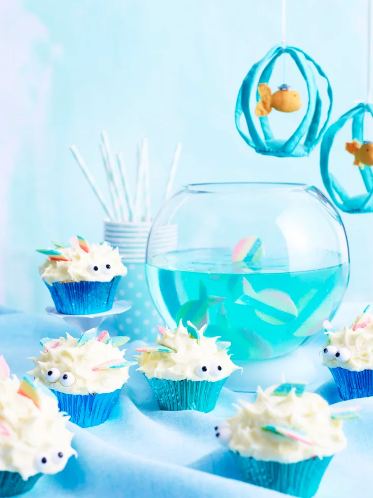Jelly fishbowl and pufferfish