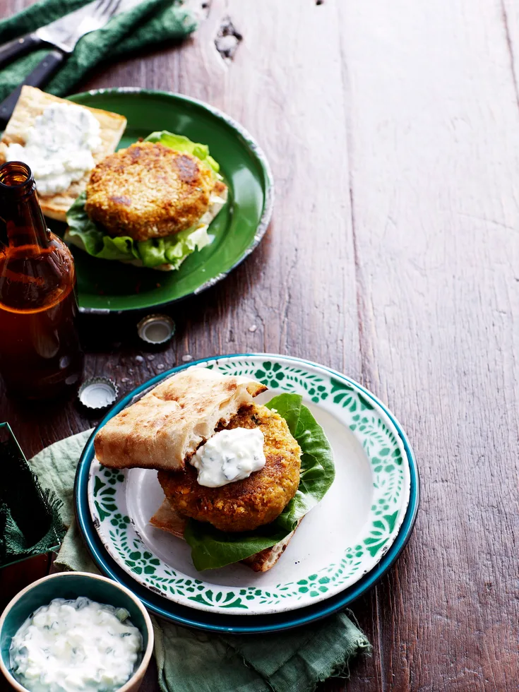 Kumara and chickpea burgers