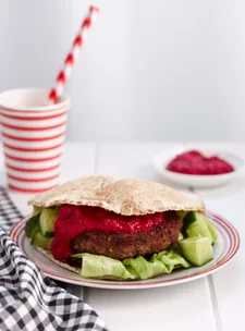 Lamb and beetroot pita burger