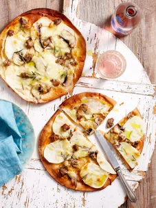 Lamb, mushroom and potato pizza