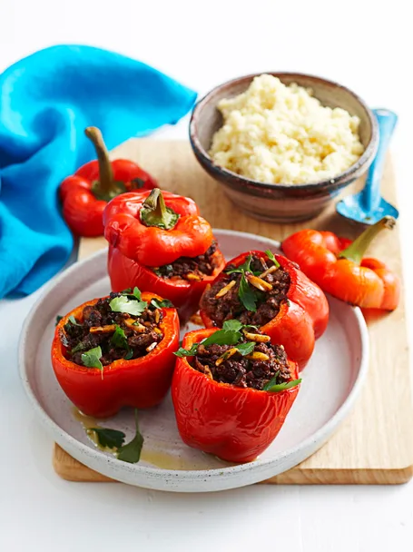 Lamb stuffed capsicums