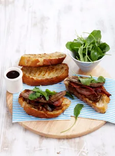 Lamb's fry and bacon bruschetta