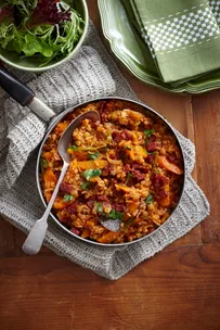Lentil pepperoni pilaf