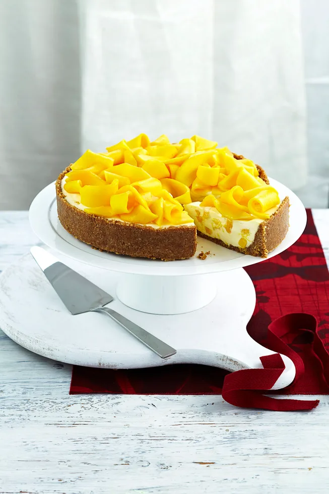 Mango and macadamia cheesecake