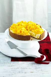 Mango and macadamia cheesecake