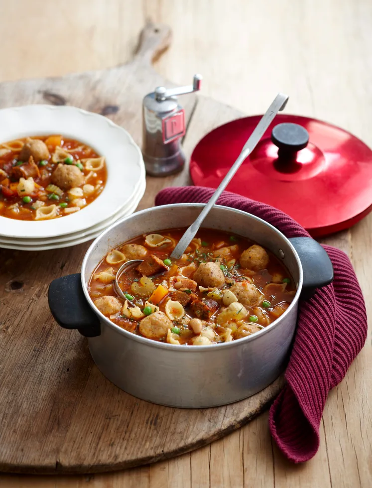 Minestrone with cheesy dumplings