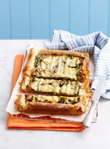 Mushroom and asparagus tart