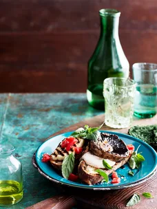 Mushroom, haloumi and white beans on sourdough