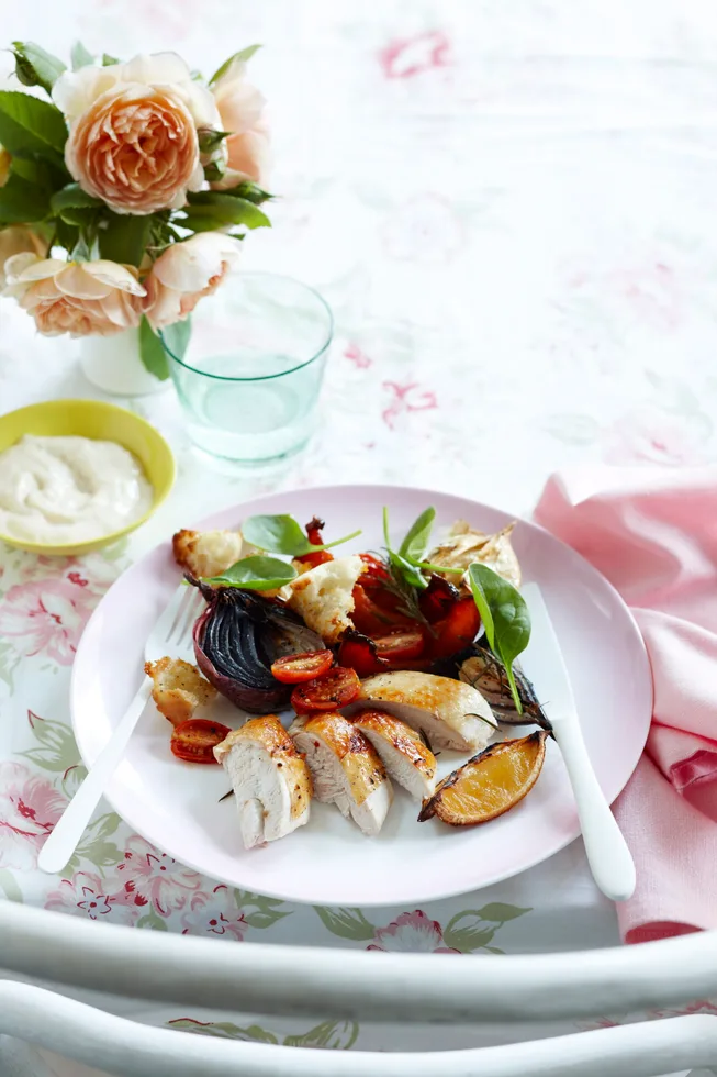One-pan Tuscan chicken with croutons