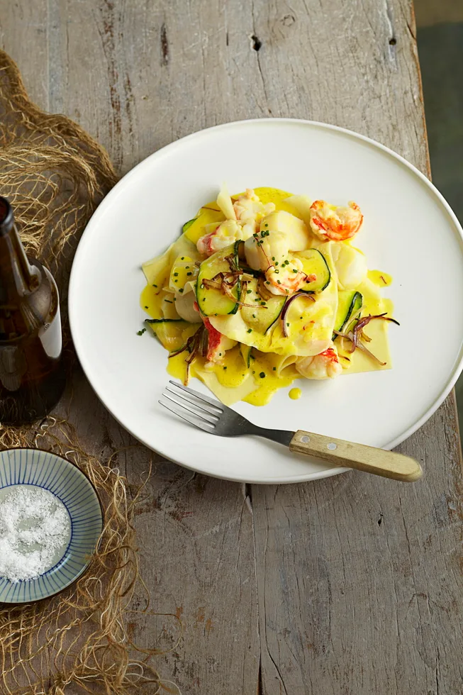 Open seafood ravioli