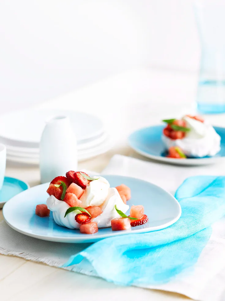 Pavlova nests with watermelon salad