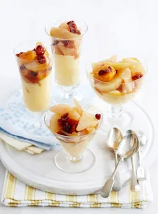 Poached fruit with low-fat custard