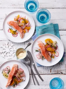 Poached salmon with citrus salad