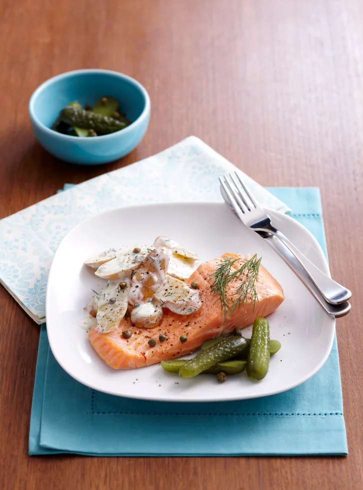 Poached trout and dill potatoes