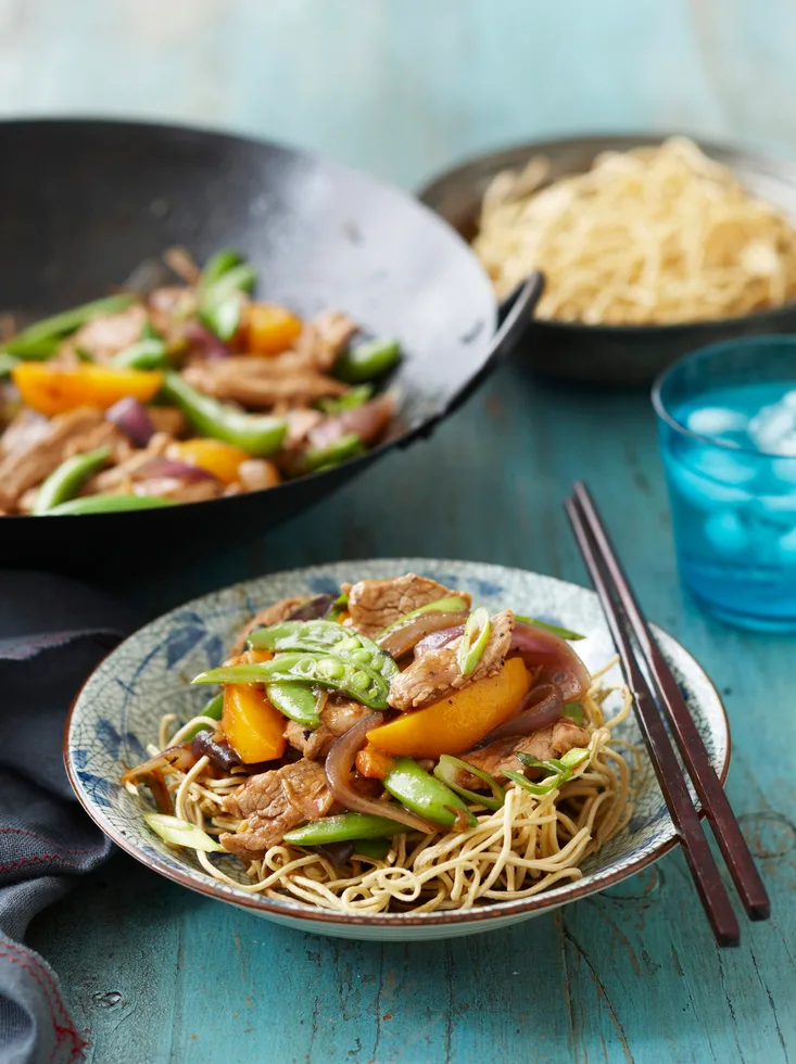 Pork and peach stir-fry