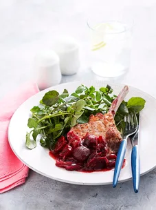 Pork cutlets with chunky cherry sauce