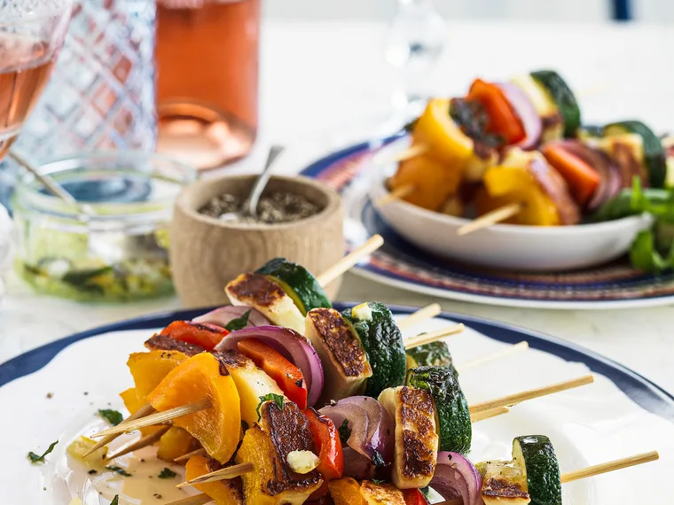 Haloumi and vegetable skewers