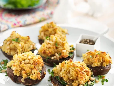 Baked spinach and pinenut field mushrooms