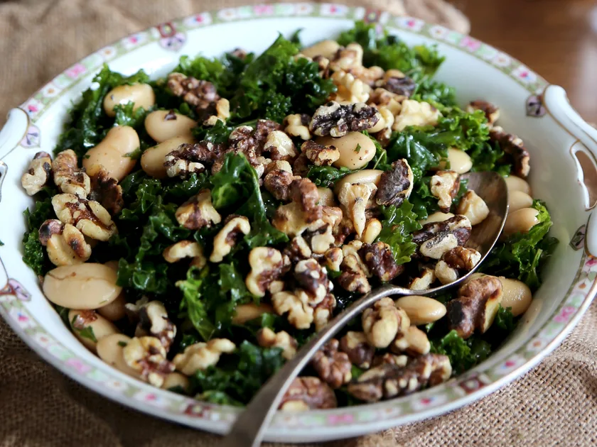 Massaged kale and butter bean salad with minted vinaigrette recipe