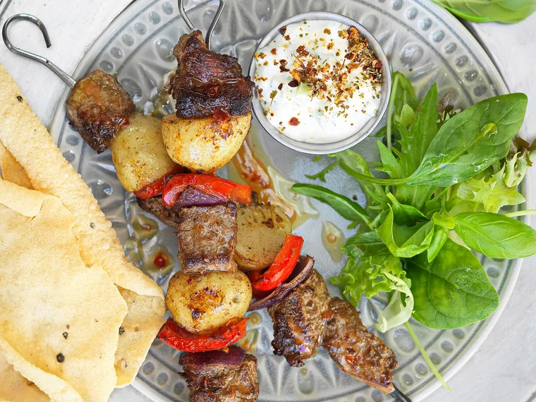 Beef rogan josh kebabs
